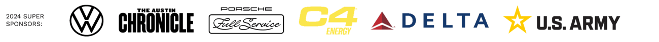 2024 Super Sponsors: Volkswagen, Austin Chronicle, Porsche, and C4 Smart Energy